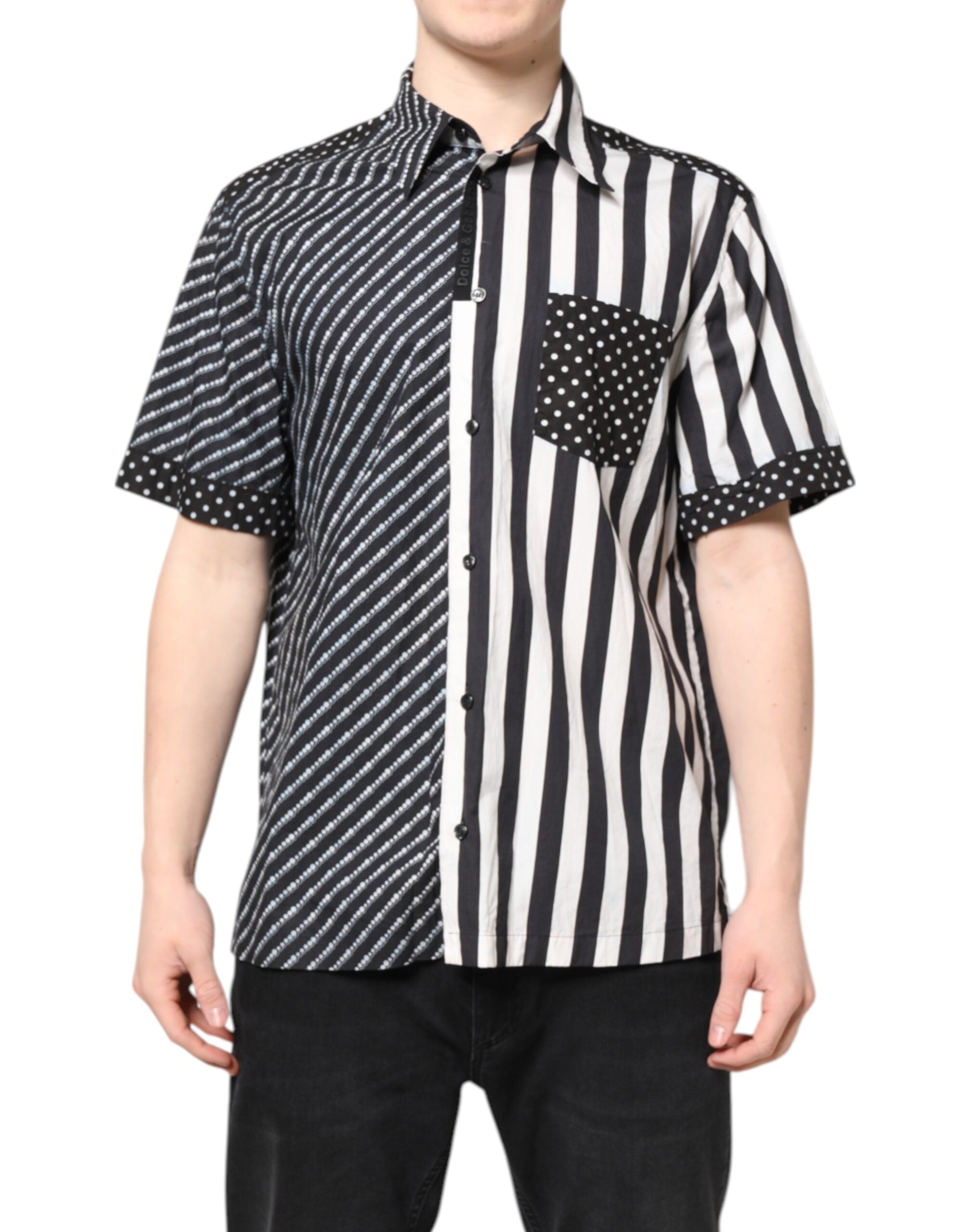 Dolce & Gabbana black and white striped button down casual shirt